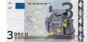Un billet de 3 euros inventé par Royal de Luxe, on y voit un sac à dos